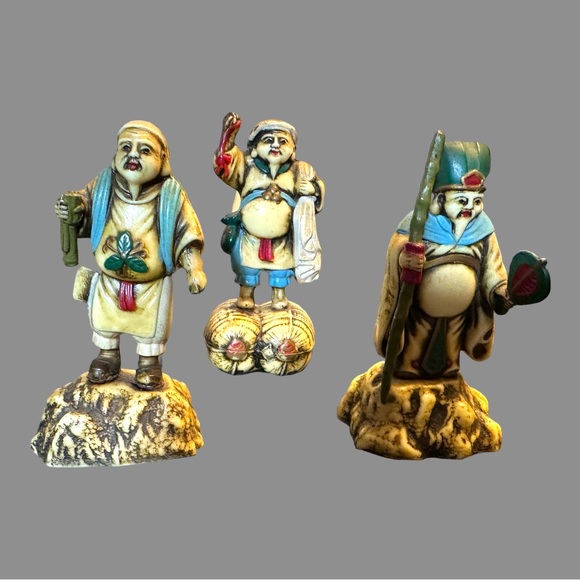 SET OF 7 VINTAGE JAPANESE GODS OF FORTUNE DEITIES FIGURINES - Picture 2 of 12